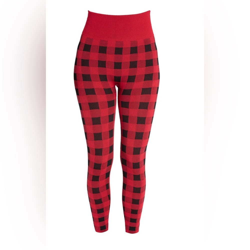 MUK LUKS red‎ buffalo plaid soft fleece lined RIBBED TEXTURE leggings size 1X/2X